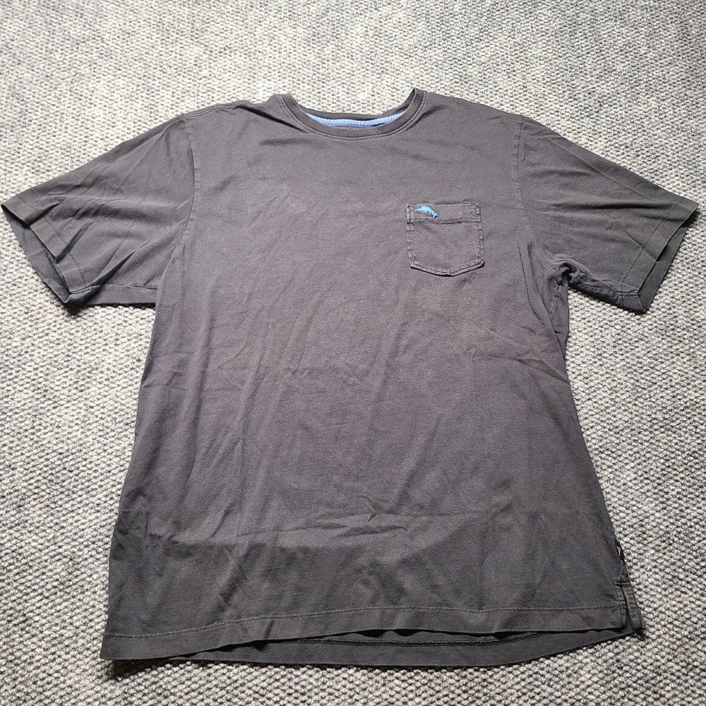 Tommy Bahama Mens Large Pima Cotton Pocket T-Shirt Gray Short Sleeve Marlin Logo